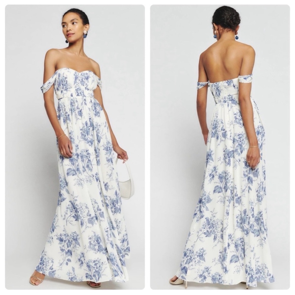 Reformaltion Jayde Cream Blue Floral Dress NWT 20